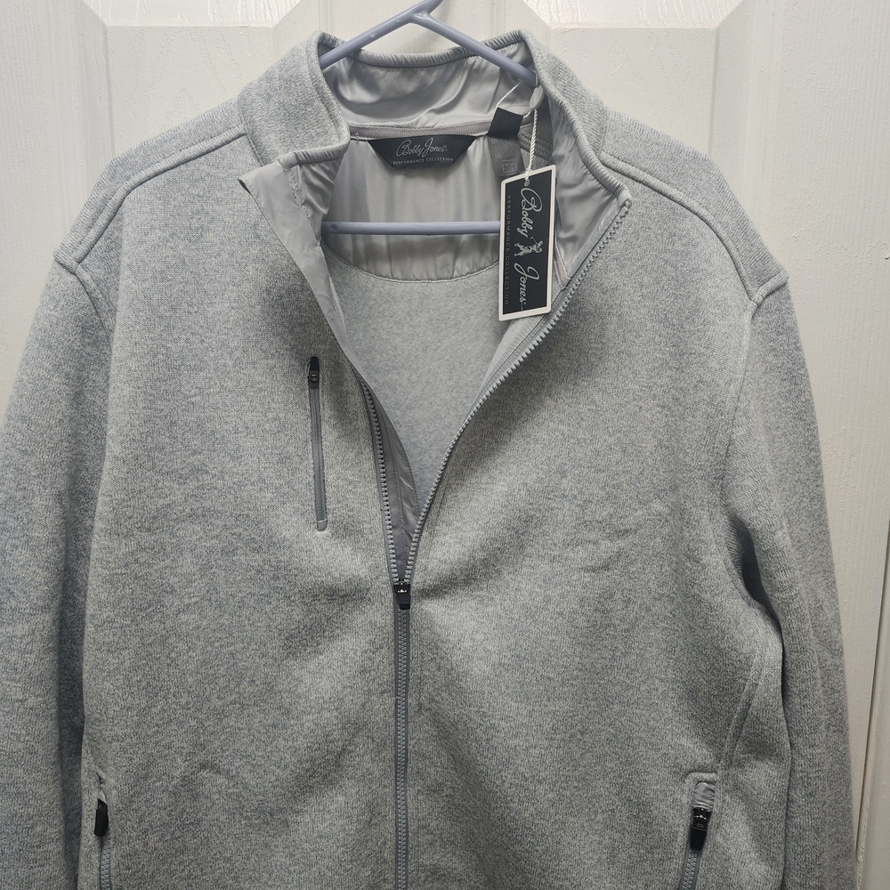 Bobby Jones Men's Graphite Heather Performance Fleece.  Full Zip.